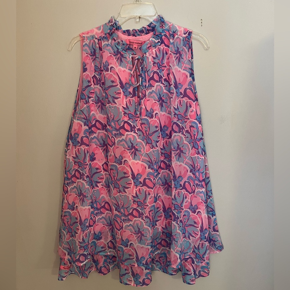 Simply Southern Tropical Leaf Mini Ruffled Tierd Dress Size M